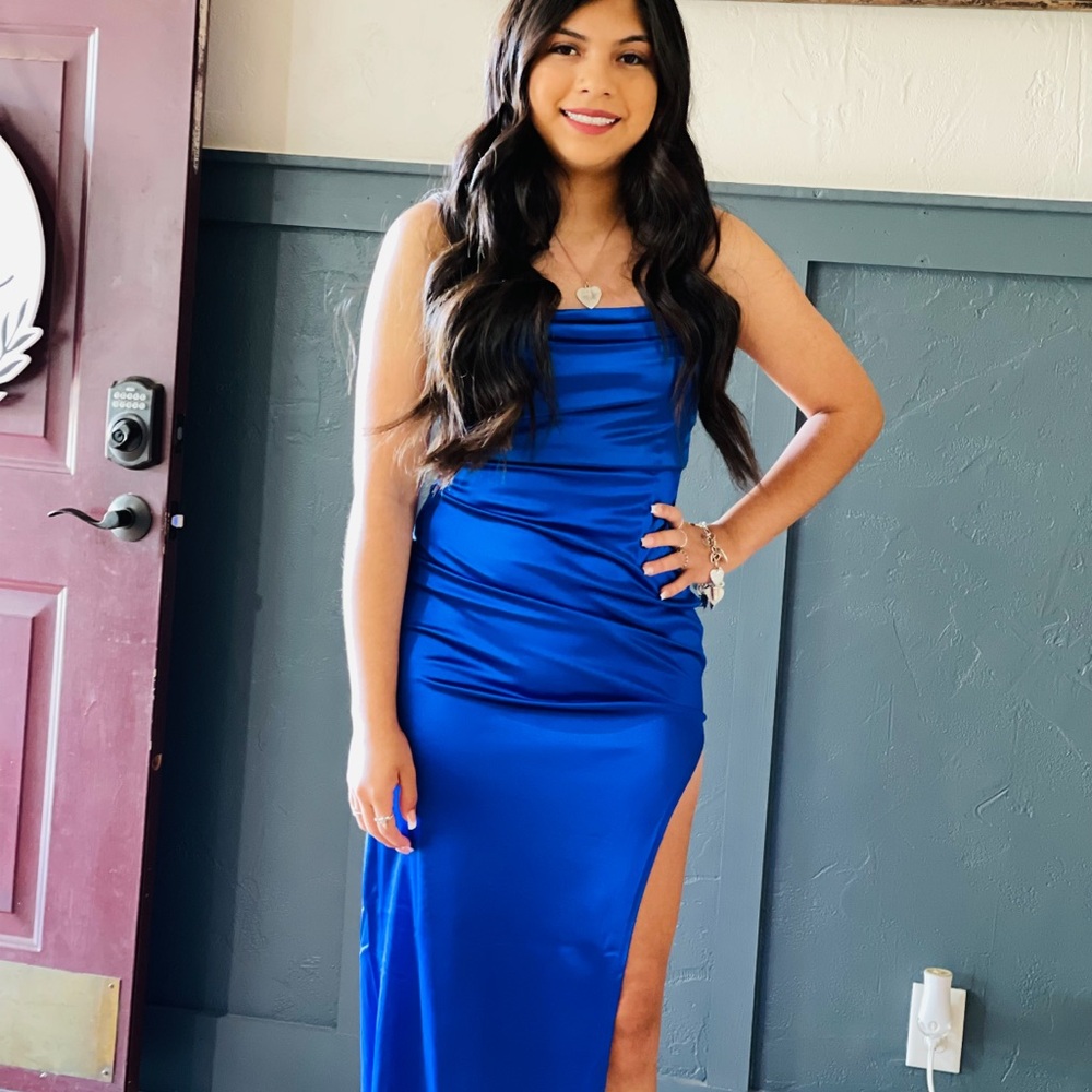 Windsor Blue Ruched One Shoulder Gown
